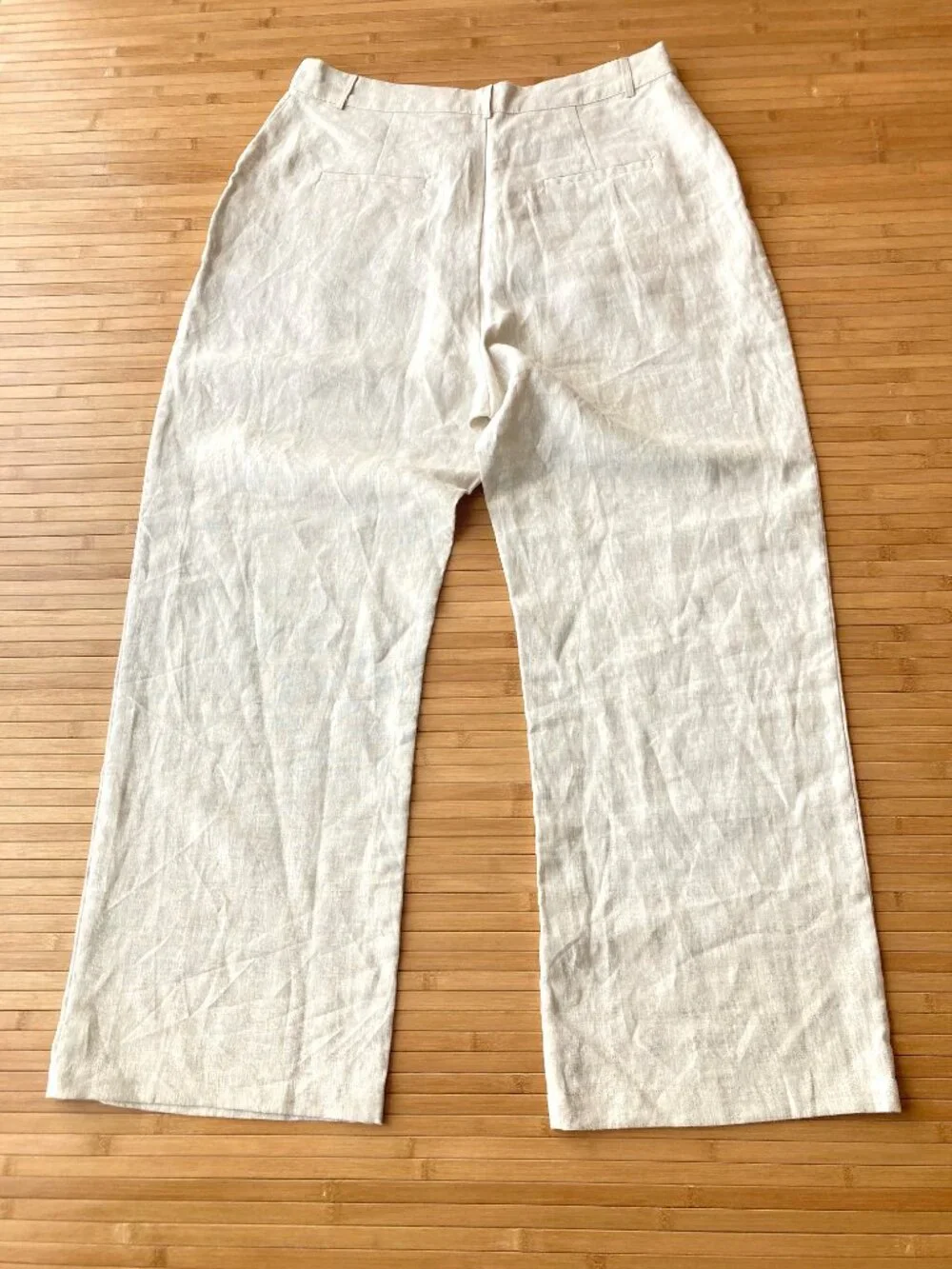 Reformation Wide Leg Linen Pants High Rise Pleated Womens 14 Flax Beige
